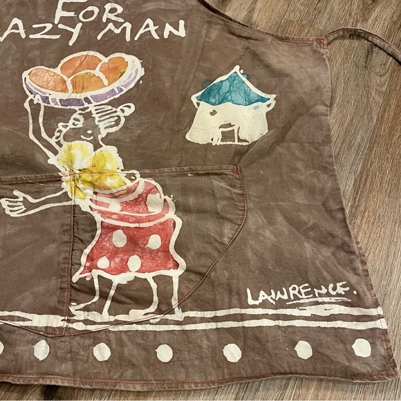 Hand Painted Apron No Food For Lazy Man Tie Dye Ghana Grunge Chef Artsy - Picture 2 of 7